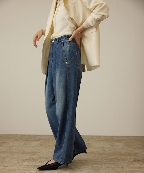 ROPE'（ロペ）の「【洗える】ワンタック ワイドデニムパンツ（デニムパンツ・レディース・ブラック/ブルー・36/38/40）」の16枚目の写真