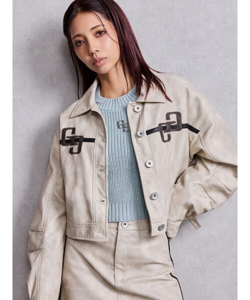 GYDA（ジェイダ）の「GGラインFake Leatherブルゾン（ブルゾン・レディース・アイボリー/ブラウン・F）」の2枚目の写真