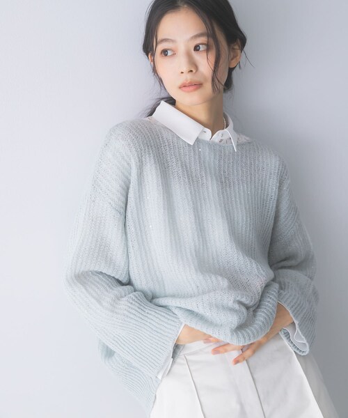 URBAN RESEARCH ROSSO（アーバンリサーチロッソ）の「モヘア混スパンコールシアーニット（ニット/セーター・レディース・OFF WHITE/MINT・Free）」の18枚目の写真