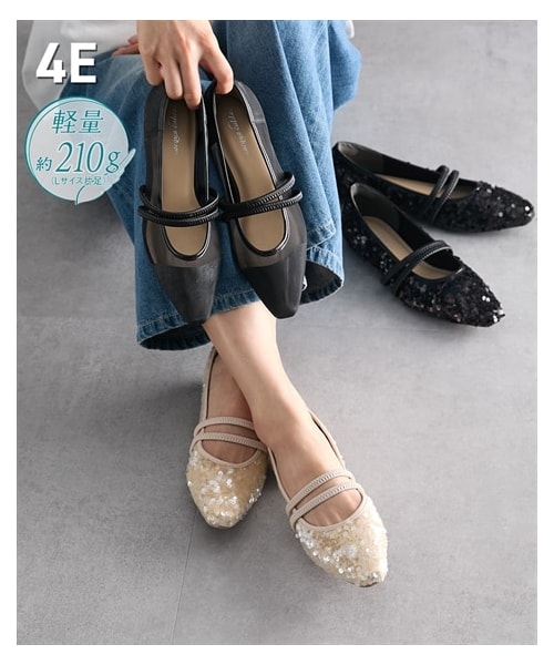 nissen（ニッセン）の「【ゆったり幅広】ゴムストラップシューズ（低反発中敷）（ワイズ４Ｅ）（バレエシューズ・メンズ・黒メッシュ/黒スパンコール/アイボリースパンコール・M=23.0~23.5cm/4E/L=24.0~24.5cm/4E/LL=25.0~25.5cm/4E/3L=26.0~26.5cm/4E）」の5枚目の写真