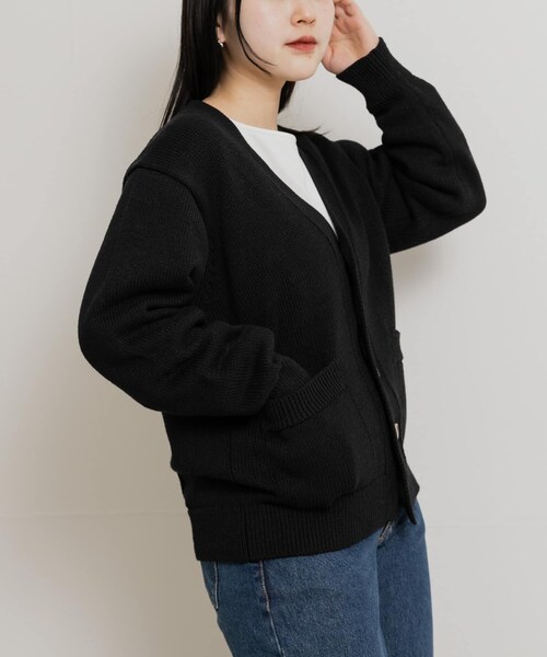THE GOODLAND MARKET（ザグッドランドマーケット）の「米富繊維　WASHI COTTON KNIT CARDIGAN（カーディガン/ボレロ・レディース・40IVORY/14BLACK/31PINK・1/3）」の16枚目の写真