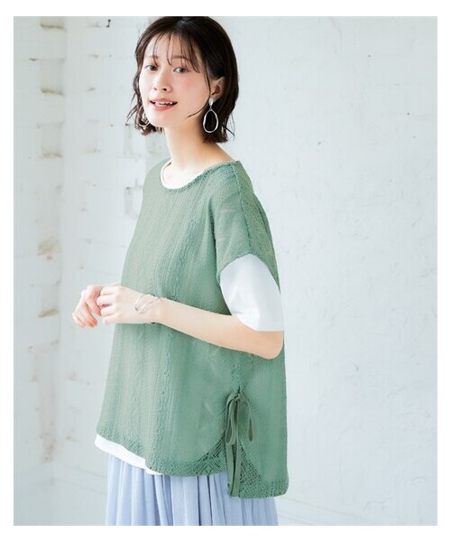 nissen（ニッセン）の「2点セット（レースベスト＋Tシャツ）＜大きいサイズ有＞（ベスト・レディース・ミント+オフホワイト/黒+オフホワイト・M/L/LL/3L/4L）」の21枚目の写真