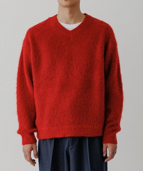 ADAM ET ROPE'（アダムエロペ）の「モヘアミックス オーバーサイズ Vネックニット（ニット/セーター・メンズ・ブラック/キャメル/レッド・L/M）」の20枚目の写真