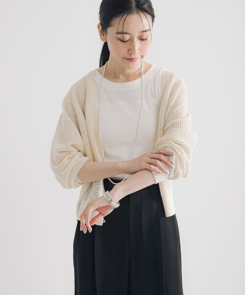 URBAN RESEARCH（アーバンリサーチ）の「ブークレメッシュニットカーディガン（カーディガン/ボレロ・レディース・M.BLACK/OFF/BLACK・FREE）」の7枚目の写真