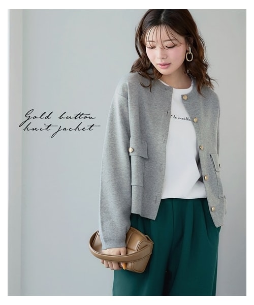 nissen（ニッセン）の「ゴールドボタンニットジャケット（ニット/セーター・レディース・杢グレー/ベージュ杢/黒・M/S/L/LL）」の3枚目の写真