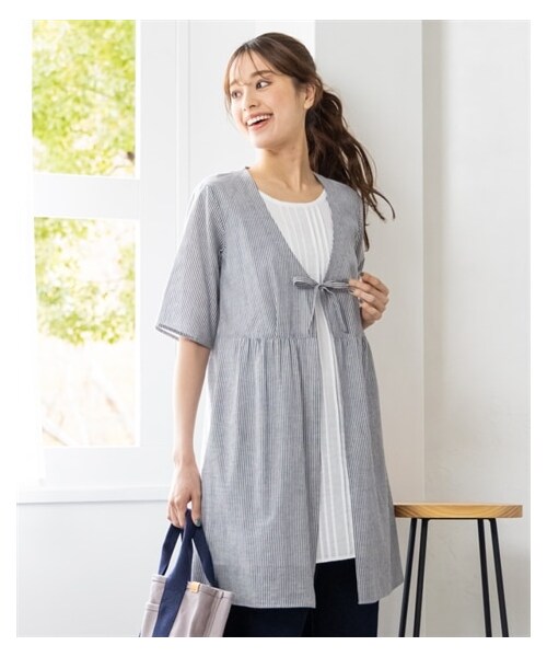 nissen（ニッセン）の「大きいサイズ　綿１００％５分袖涼やか重ね着風チュニックブラウス（チュニック・レディース・ブラックウオッチ/グレンチェック/ブルー系ストライプ/テラコッタ系チェック・L/LL/3L/4L/5L/6L/8L/10L）」の22枚目の写真