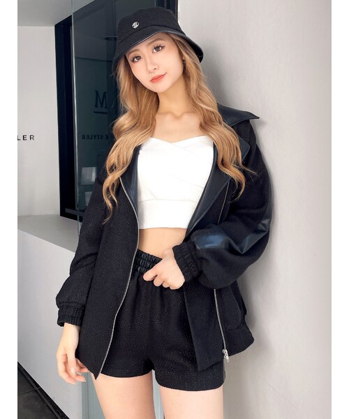 GYDA（ジェイダ）の「ラインスリーブツイードBIGライダースジャケット（ライダースジャケット・レディース・オフホワイト/ベージュ/ブラック・F）」の8枚目の写真