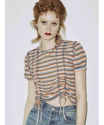 jouetie | ハーフスリーブリバーシブルギャザーテレコトップス(Tシャツ/カットソー)