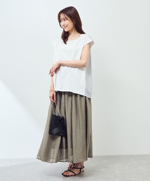 ROPE' PICNIC(ロペピクニック)の「ストライプドッキングフレンチスリーブプルオーバー(Tシャツ/カットソー・レディース・ホワイト系/ネイビー・38)」の12枚目の写真