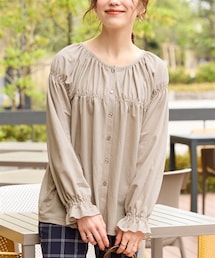 nissen | 大きいサイズ 美ラクRUタッチたっぷりギャザーブラウス（接触冷感・UVカット）(Tシャツ/カットソー)
