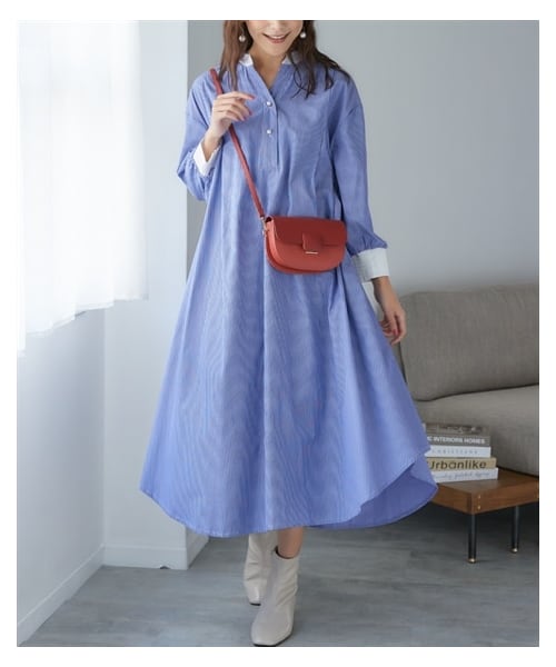 nissen（ニッセン）の「大きいサイズ ゆるシルエットパール調ボタン配色ワンピース（ワンピース・レディース・ラベンダー系/ネイビー系/黒系/オフホワイト系・L~LL相当/3L~4L相当/5L~6L相当/8L相当/10L相当）」の16枚目の写真