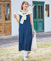 nissen | 大きいサイズ　涼しいサラサラカットソー楊柳ノースリーブワンピース（ロング丈）(ワンピース)