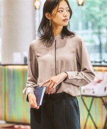 7days Life Styling | ストレッチパウダーサテン配色ブラウス（しわになりにくい・速乾・洗濯機OK・UVカット）(シャツ/ブラウス)