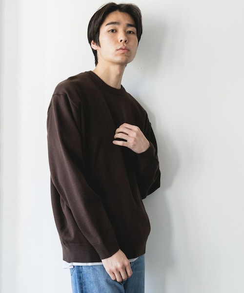 URBAN RESEARCH DOORS（アーバンリサーチドアーズ）の「『仁村紗和さん着用』『UR TECH 200日ニット』クルーネック（ニット/セーター・メンズ・OFF/CHARCOAL/OFF×BLACK/CHA×YEL.K/BROWN・M/L/XL）」の5枚目の写真