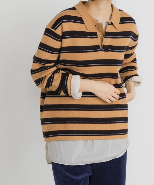 EKAL（エカル）の「ジャガードボーダーポロニット（ニット/セーター・レディース・ベージュ/ブラック/ブラウン・One）」の18枚目の写真