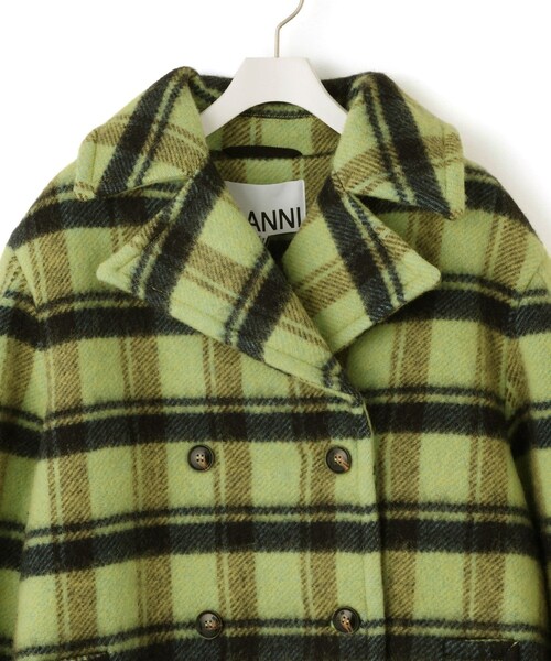 ADAM ET ROPE'(アダムエロペ)の「【J'aDoRe限定】【GANNI(ガニー)】Brushed Wool Check Midi Coat(ピーコート・レディース・ライトグリーン・36)」の4枚目の写真