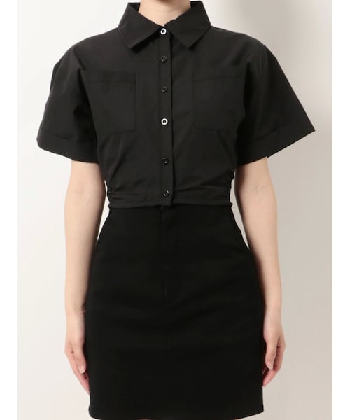 EMODA（エモダ）の「サイドオープンクロップドシャツ（シャツ/ブラウス・レディース・アイボリー/ブラック/カーキ/ライトミックス・F）」の2枚目の写真