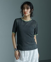 nissen | 麻タッチ配色デザインクルーネックトップス ［Soiunique］(Tシャツ/カットソー)
