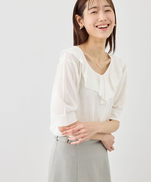 ROPE' PICNIC(ロペピクニック)の「5分袖フリルニット(ニット/セーター・レディース・ブラック/オフホワイト/キナリ/ラベンダー・F)」の15枚目の写真