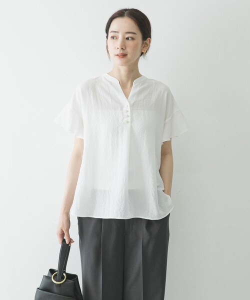 URBAN RESEARCH(アーバンリサーチ)の「フレンチスリーブスキッパーブラウス(シャツ/ブラウス・レディース・OFF WHITE/BLACK DOT/SAX・Free)」の5枚目の写真