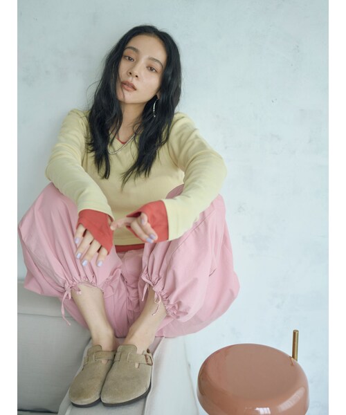 Ungrid（アングリッド）の「フィットショートロングスリーブTee（Tシャツ/カットソー・レディース・オフホワイト/ブラック/ピンク/グリーン・F）」の9枚目の写真