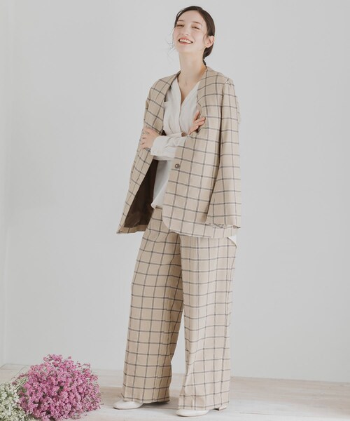 SENSE OF PLACE by URBAN RESEARCH（センスオブプレイスバイアーバンリサーチ）の「チェックノーカラージャケット（ノーカラージャケット・レディース・MOCHA/GREIGE・FREE）」の13枚目の写真