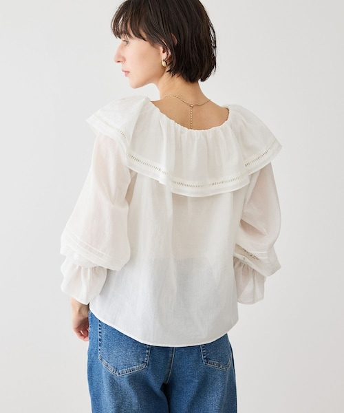 ROPE' PICNIC(ロペピクニック)の「お着軽シャツシリーズ レース使い2WAYオフショルシアーブラウス/接触冷感・通気性(シャツ/ブラウス・レディース・ブラック/ホワイト/ブルー系/イエロー・F)」の20枚目の写真