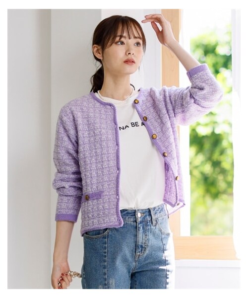 nissen（ニッセン）の「大きいサイズツイード調ニットカーディガン（カーディガン/ボレロ・レディース・ラベンダー系/黒系・L~LL相当/3L~4L相当/5L~6L相当/8L相当/10L相当）」の9枚目の写真