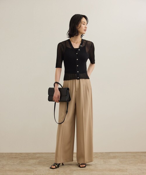 ROPE'（ロペ）の「シアーリブカーディガン/洗える（カーディガン/ボレロ・レディース・ブラック/ホワイト/ピンク・F）」の7枚目の写真