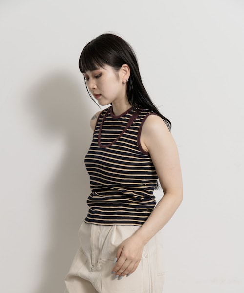 THE GOODLAND MARKET（ザグッドランドマーケット）の「&her　Border Tank（タンクトップ・レディース・GRAY/BROWN・FREE）」の5枚目の写真