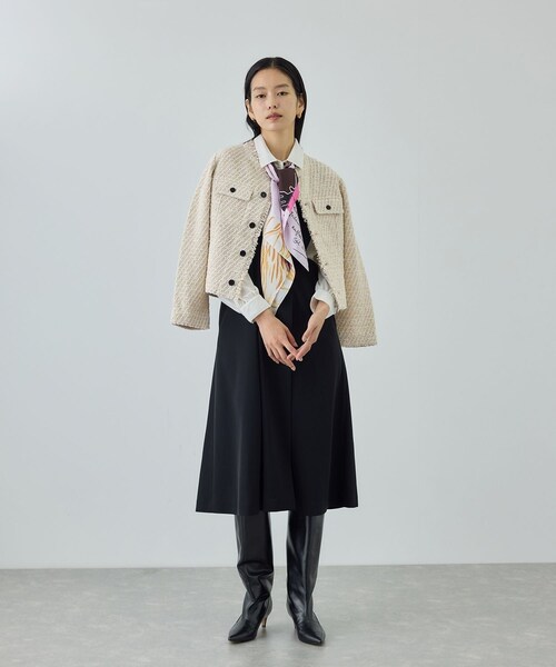ROPE'（ロペ）の「【COOHEM(コーヘン)】BASIC TWEED VELVET JACKET（ノーカラージャケット・レディース・キナリ/ネイビー・F）」の8枚目の写真