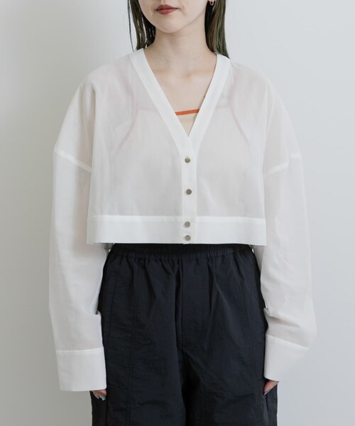 THE GOODLAND MARKET（ザグッドランドマーケット）の「『別注』MIDIUMISOLID×TGM　Organic cotton sheer cardigan（カーディガン/ボレロ・レディース・OFF/BLACK・one）」の13枚目の写真