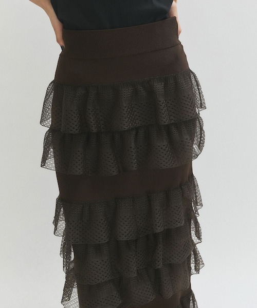 ADAM ET ROPE'（アダムエロペ）の「シアーフリルスカート（スカート・レディース・ブラック/ホワイト/ダークブラウン・F）」の12枚目の写真