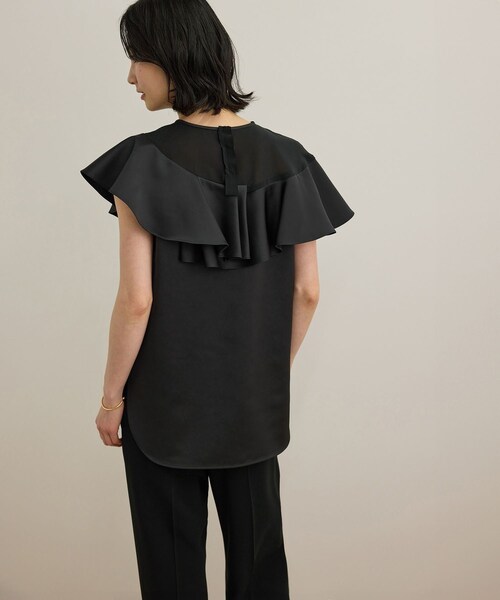 ROPE'(ロペ)の「サテンラッフルブラウス/洗える(シャツ/ブラウス・レディース・ブラック/オフホワイト・F)」の12枚目の写真