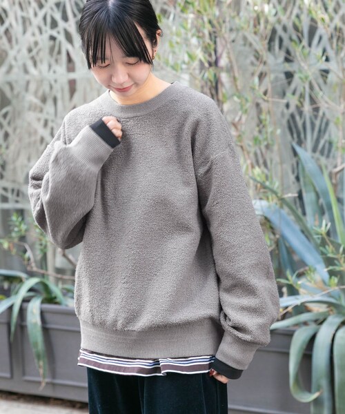 EKAL（エカル）の「パイル編みクルーニット（ニット/セーター・レディース・グレージュ/ネイビー・One）」の8枚目の写真