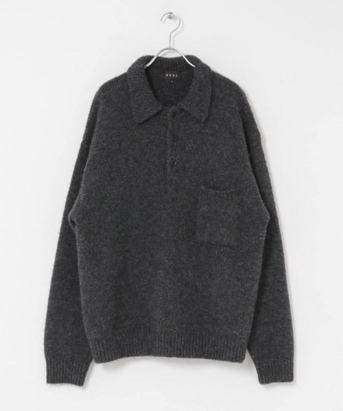 EKAL（エカル）の「シャギーニットポロプルオーバー（ニット/セーター・メンズ・グレー/ブラウン/フォーレンリーブス・M/L）」の12枚目の写真