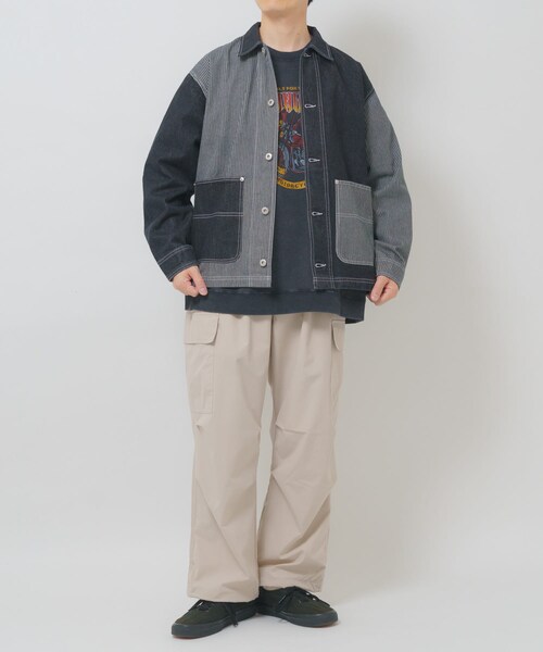 ITEMS URBANRESEARCH（アイテムズ アーバンリサーチ）の「ヒッコリー×デニム切替ワークジャケット（デニムジャケット・メンズ・BLK/NVY・M/L）」の8枚目の写真