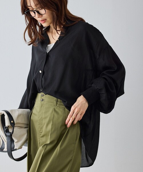 ROPE' PICNIC(ロペピクニック)の「布帛シアーカーディガンブラウス(シャツ/ブラウス・レディース・ブラック/キナリ/ベージュ・F)」の12枚目の写真