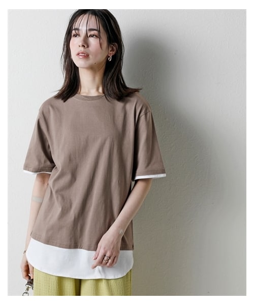 nissen（ニッセン）の「綿１００％汗染みしにくい５分袖重ね着風チュニック＜大きいサイズ有＞（チュニック・レディース・黒系/ネイビー系/モスカーキ系/トープ系/杢グレー系・S/M/L/LL/3L/4L/5L/6L/8L/10L）」の5枚目の写真