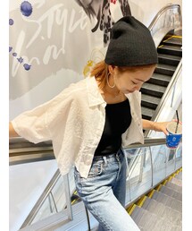 Ungrid | リネン混ショートデザインハーフスリーブシャツ(シャツ/ブラウス)