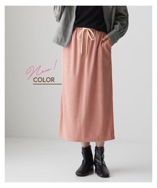 nissen（ニッセン）の「カットコーデュロイバックスリットナロースカート＜大きいサイズ有＞（スカート・レディース・グレージュ/ライトブラウン/黒/オリーブグリーン/チャコールグレー/ターコイズブルー/ライトピンク・L/LL/3L/4L/5L/6L/8L/10L/S/M）」の5枚目の写真