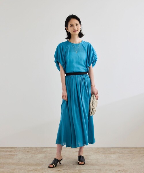 ROPE'（ロペ）の「【洗える】コットンシルクブラウス/セットアップ対応（シャツ/ブラウス・レディース・ブラック/ターコイズ・F）」の6枚目の写真