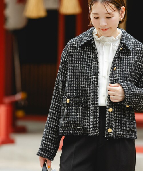 URBAN RESEARCH ROSSO（アーバンリサーチロッソ）の「F by ROSSO　ベロアツイードジャケット（テーラードジャケット・レディース・GRAY/BLACK・FREE）」の7枚目の写真