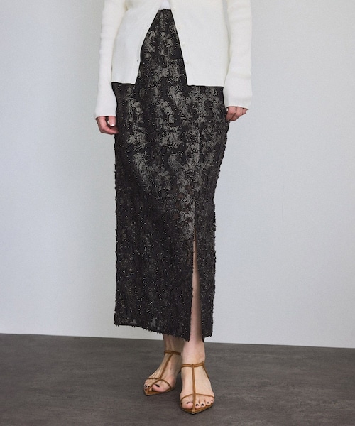 ADAM ET ROPE'（アダムエロペ）の「エルブジャガードスリットナロースカート（スカート・レディース・ブラック/ホワイト/ブラウン/イエロー・F）」の2枚目の写真