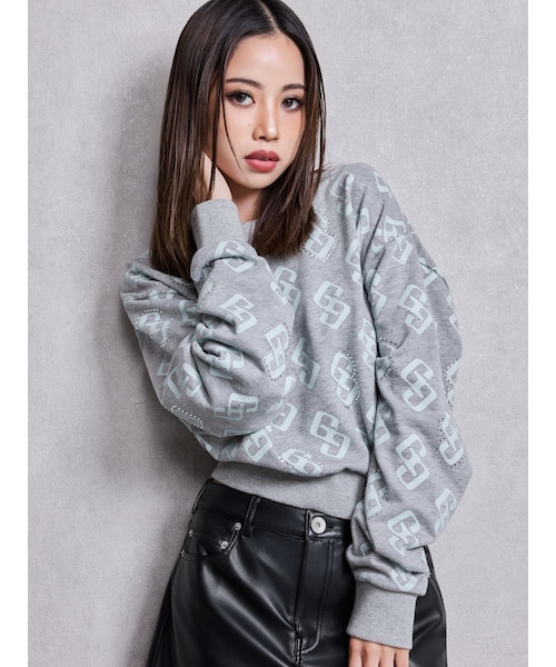 GYDA（ジェイダ）の「GG pattern bijouスウェットトップス（スウェット・レディース・グレー/ブラック/ピンク・F）」の2枚目の写真