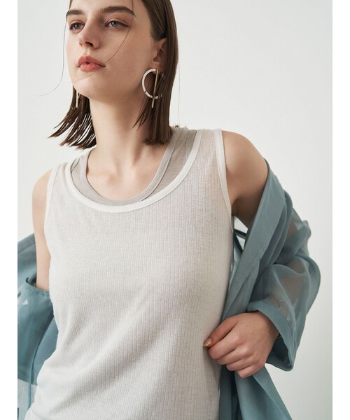 ELENDEEK（エレンディーク）の「SHEER LAYERED TANK（タンクトップ・レディース・オフホワイト/ブラック/イエロー/グレー・F）」の6枚目の写真