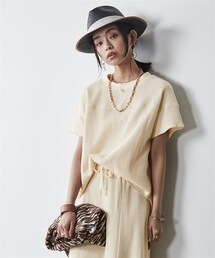 CHIC STYLE | 大きいサイズ綿100％ワッフルフレンチスリーブカットソープルオーバーシックスタイル(Tシャツ/カットソー)