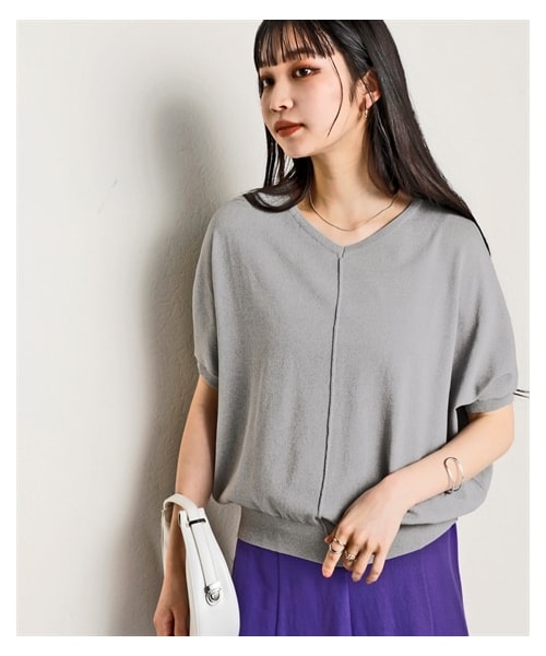 nissen（ニッセン）の「＜大きいサイズ＞【アイスクリーンプレミアム】Ｖネックドルマンスリーブニットトップス（持続冷感・接触冷感・毛玉になりにくい・UVカット・洗濯機で洗える・遮熱）（ニット/セーター・レディース・黒/杢グレー/オフホワイト/スモーキーブルー/ライムグリーン・L/LL/3L/4L/5L/6L/8L/10L）」の8枚目の写真