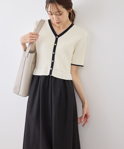 ROPE' PICNIC(ロペピクニック)の「メタル釦布帛ドッキングハーフスリーブニットワンピース(ワンピース・レディース・キナリ系/ネイビー/ピンク・M/S)」の18枚目の写真