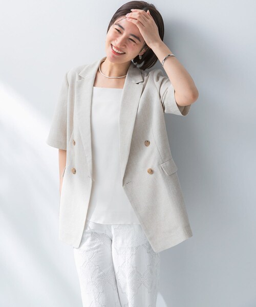 URBAN RESEARCH ROSSO（アーバンリサーチロッソ）の「防シワ リネンライクハーフスリーブジャケット（テーラードジャケット・レディース・L.BEIGE/BLACK・36/38）」の3枚目の写真